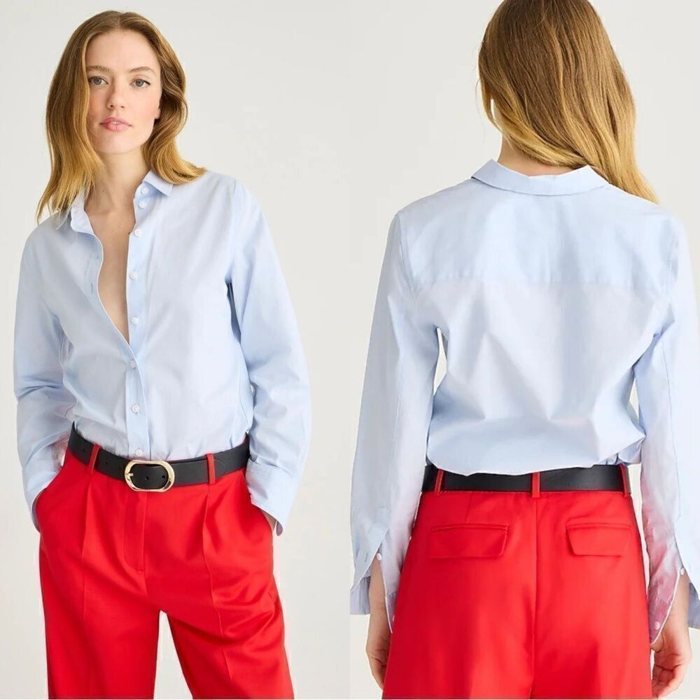 J Crew Wren Slim Shirt in Stretch Cotton Poplin Size 10 NWT Regenerative Blue